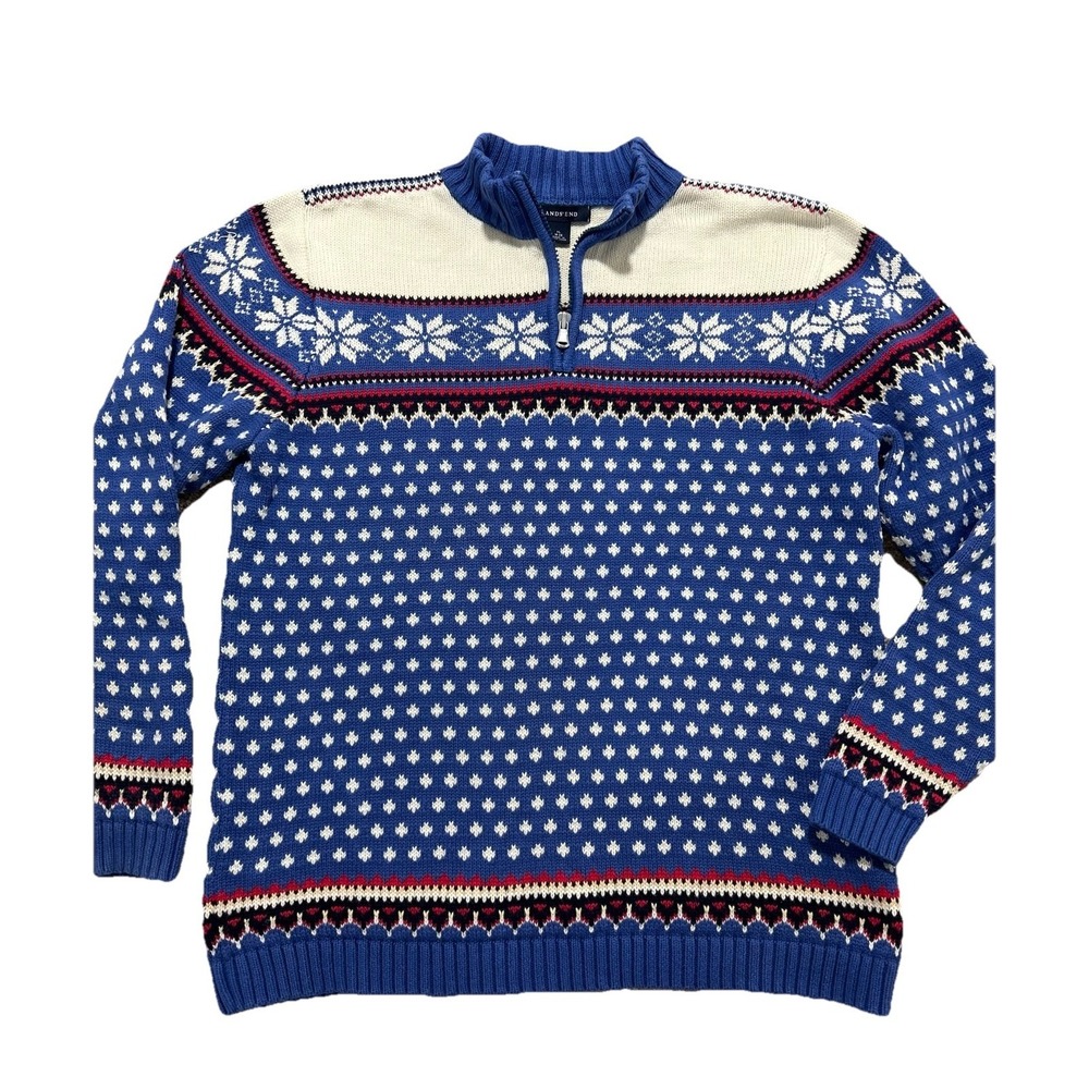 Lands End 1/4 Zip Sweater Boy's XL (18-20) Nordic Fair Isle Cotton